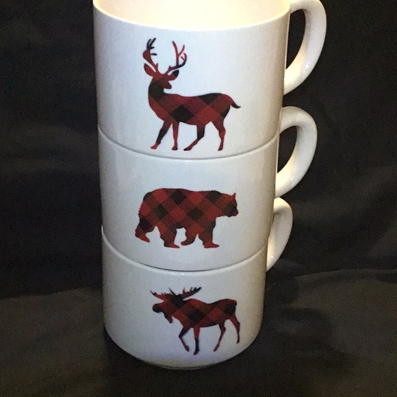 Plaid Trio of Mugs,Bear,Elk and Deer White River Bass Pro Shops - Picture 2 of 6